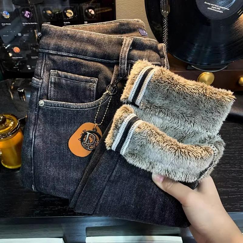 Fleece-lined Thick Jeans Men2024Winter New Fashion Brand Slim Stretch Skinny and All-Matching Warm Trousers