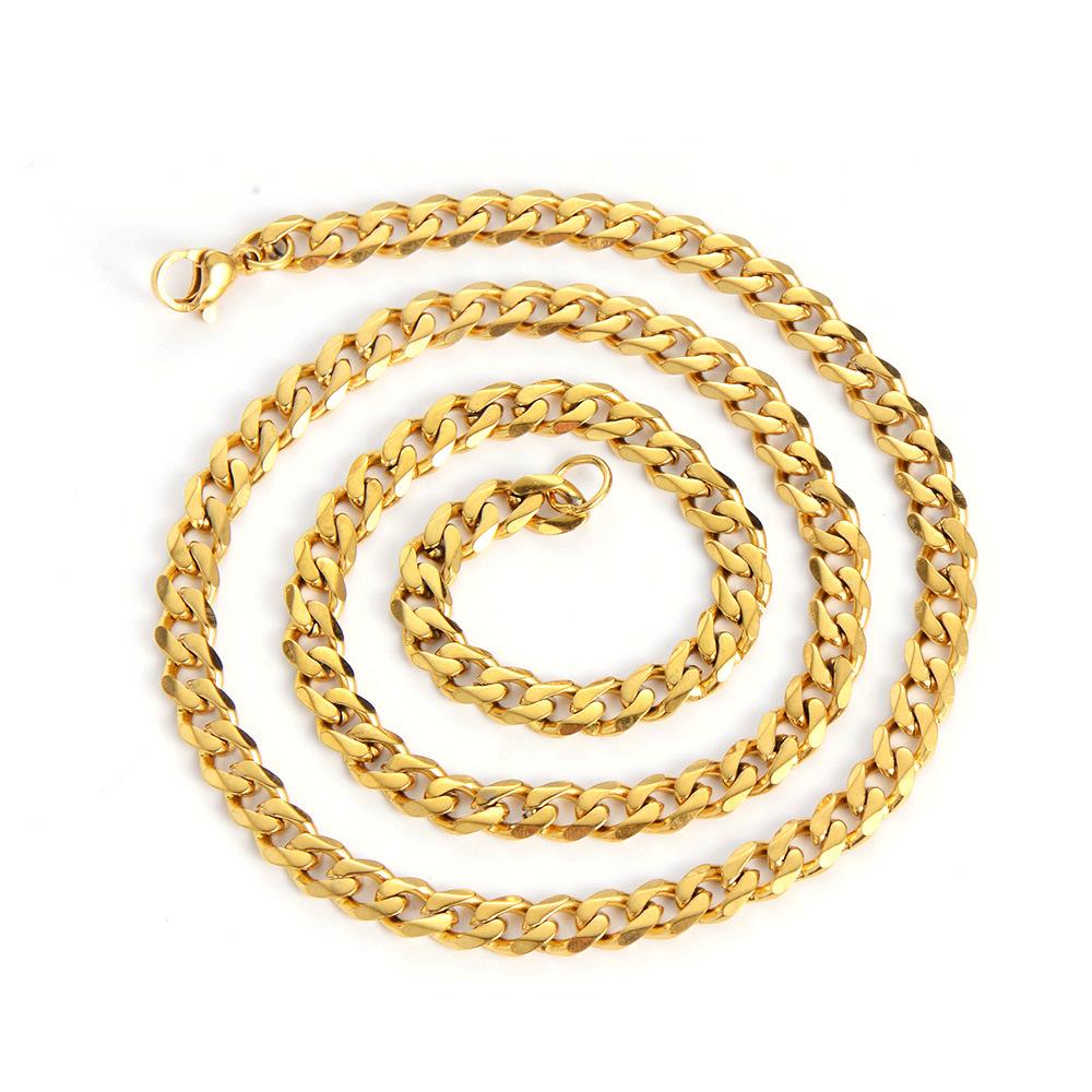 304 Stainless Steel Polished Cuban Chain Necklace: Fashionable Men's and Women's Six-Sided Titanium Clavicle Chain.