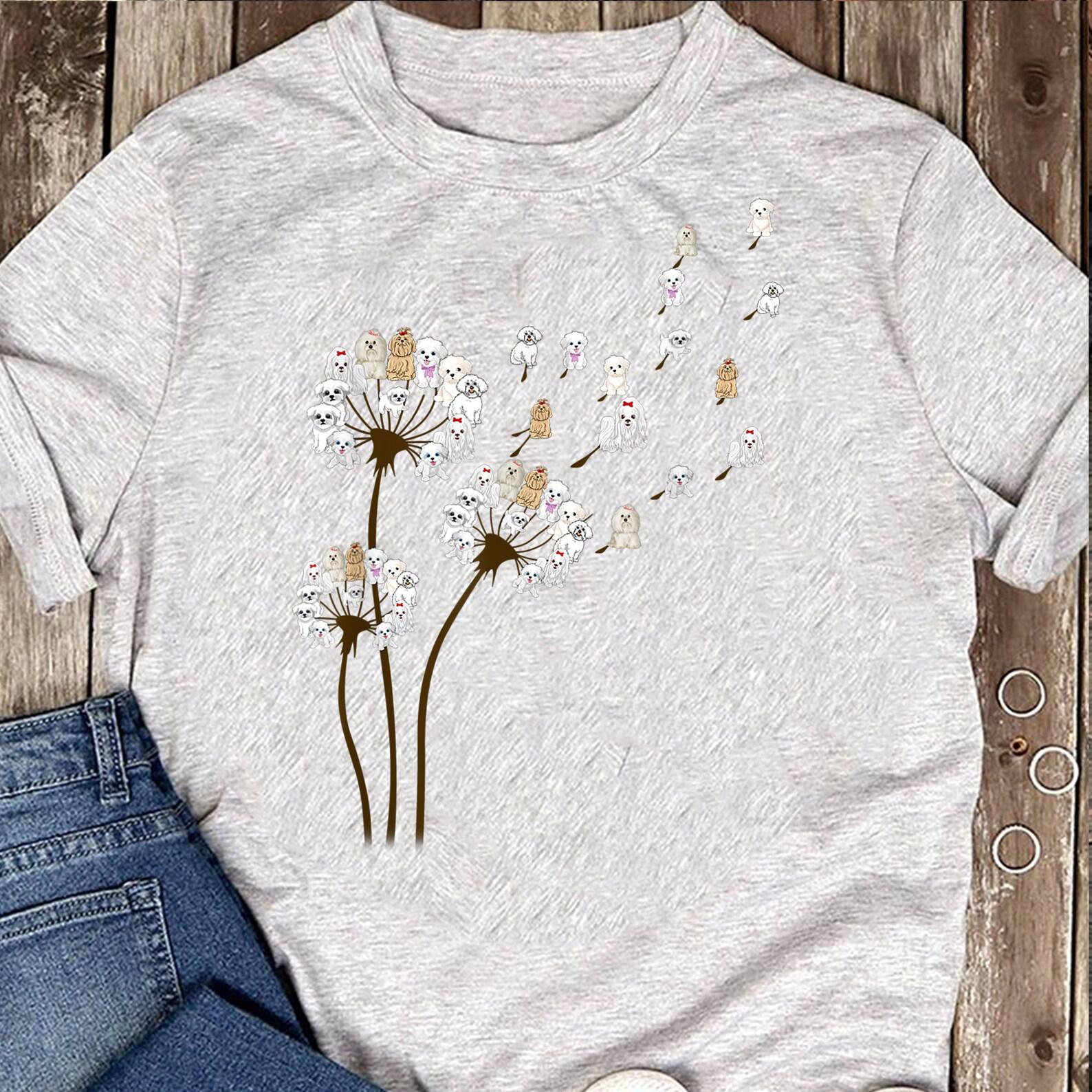 Flower Maltese Dog Dandelion Funny Animal Lover Tees Men Women T-Shirt - Gift for Dog Lovers - Funny Dog - Maltese Mom - Mother s Day XL