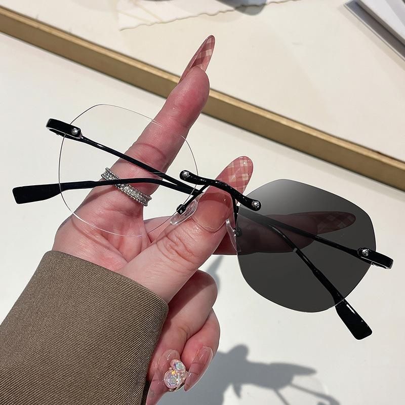 Anti Blue Light Women Frameless Glasses Men Photochromic Retro Frameless Computer Vintage Polygon Eyewear