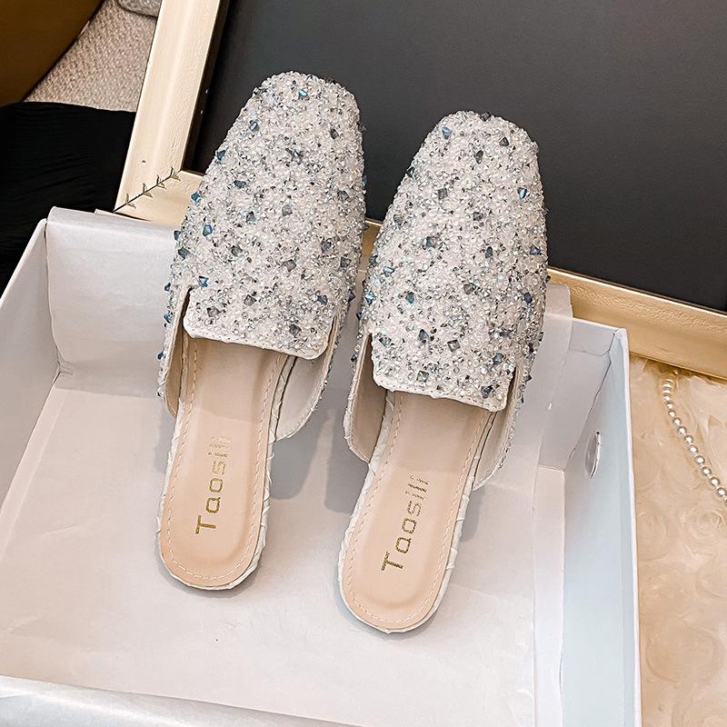 Flat-soled Single Shoes, New Rhinestone Temperament, Half-support Single Shoes, Soft-soled Bag Head, Female Summer Wear a Foot