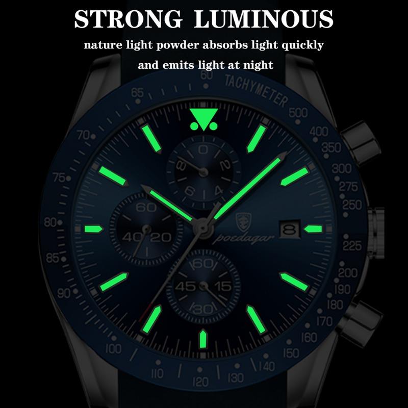 POEDAGAR Men Watch Fashion Sport Chronograph Silicone Quartz Watches Top Brand Luxury Waterproof Luminous Date Wristwatch