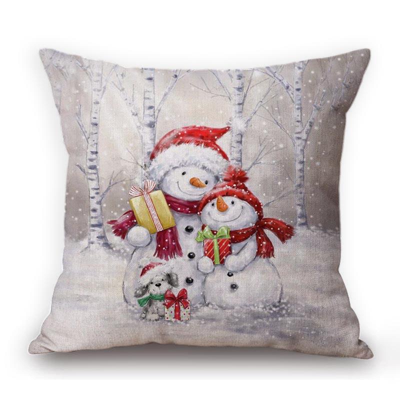 Decorazione di Natale Pupazzo di Neve Orso Carino Arte di Natale Cuscino da Divano Accogliente Federa Quadrata Cotone Lino Copricuscino per Sedile Auto