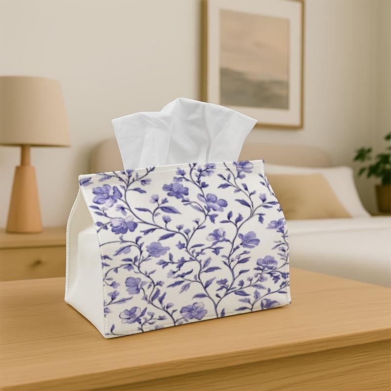 1pc Blue Floral Tissue Box | Multi-functional Napkin Dispenser, Suitable for Home, Parties, Car Decoration Soft Vine Pattern - Decorative Tissue Box F