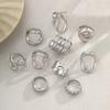 10pcs Set Vintage Old Coin Style Asymmetrical Open Ring For Women Fashion CCB Geometric Hollow Decor Rings Vacation Date Jewelry
