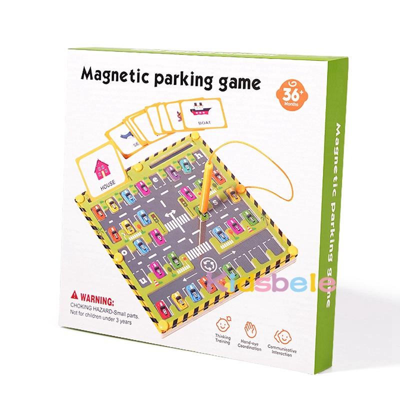 Reversing parking magnetic maze ,Interactive Magnetic Letter Car Toy – Word Building Spelling Board with Flashcards for Children
