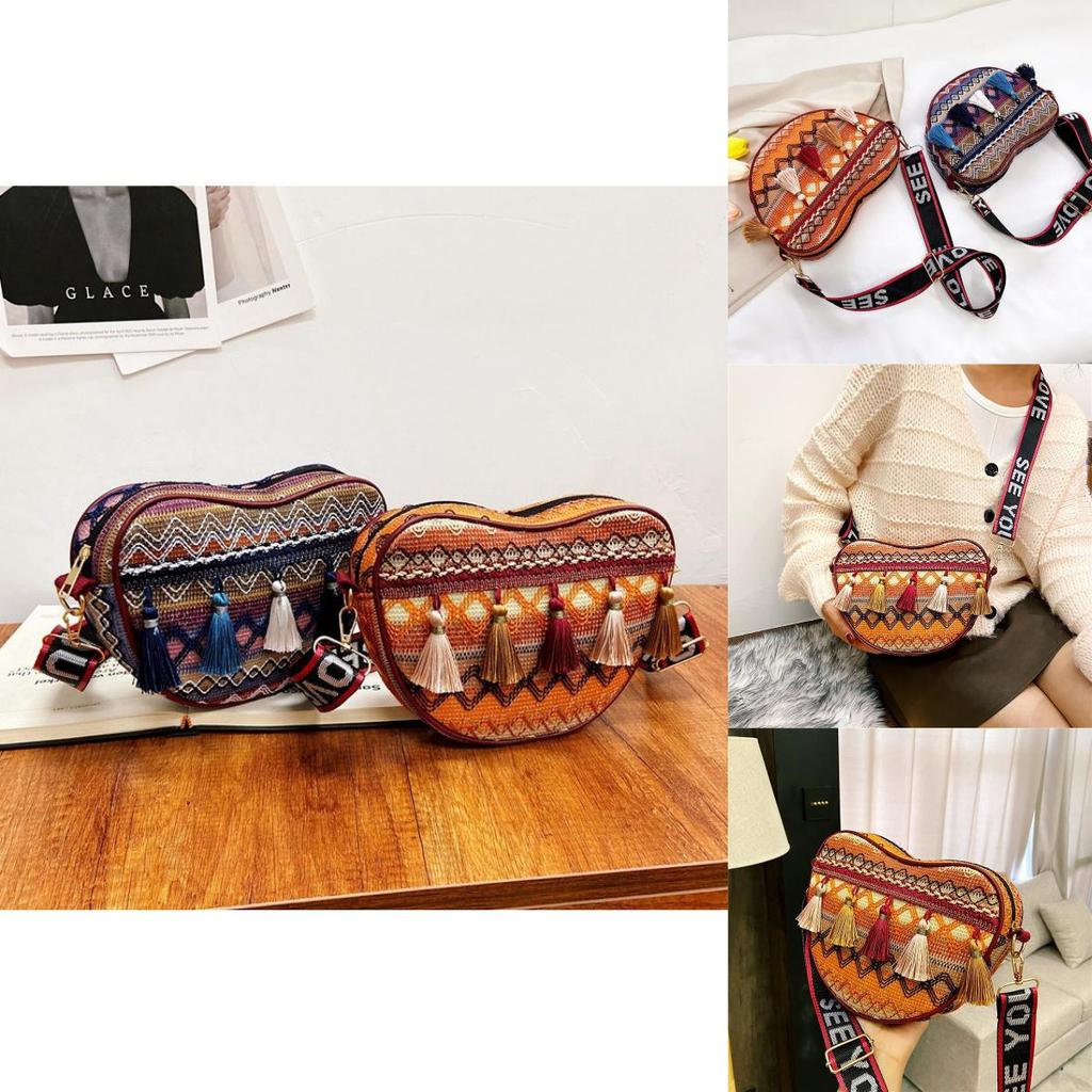 Bohemia Tassel Woven Small Shoulder Bag With Zipper Closure For Casual Day Use