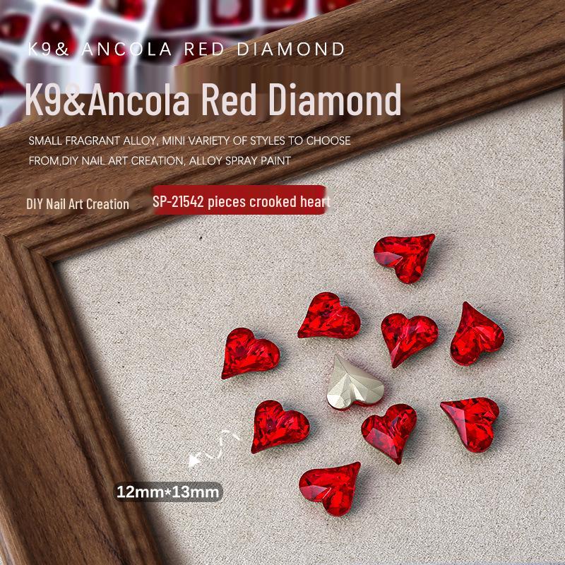 Ankara Red Heart & Geometric Rhinestones Nail Art Decorations, 2 Pieces
