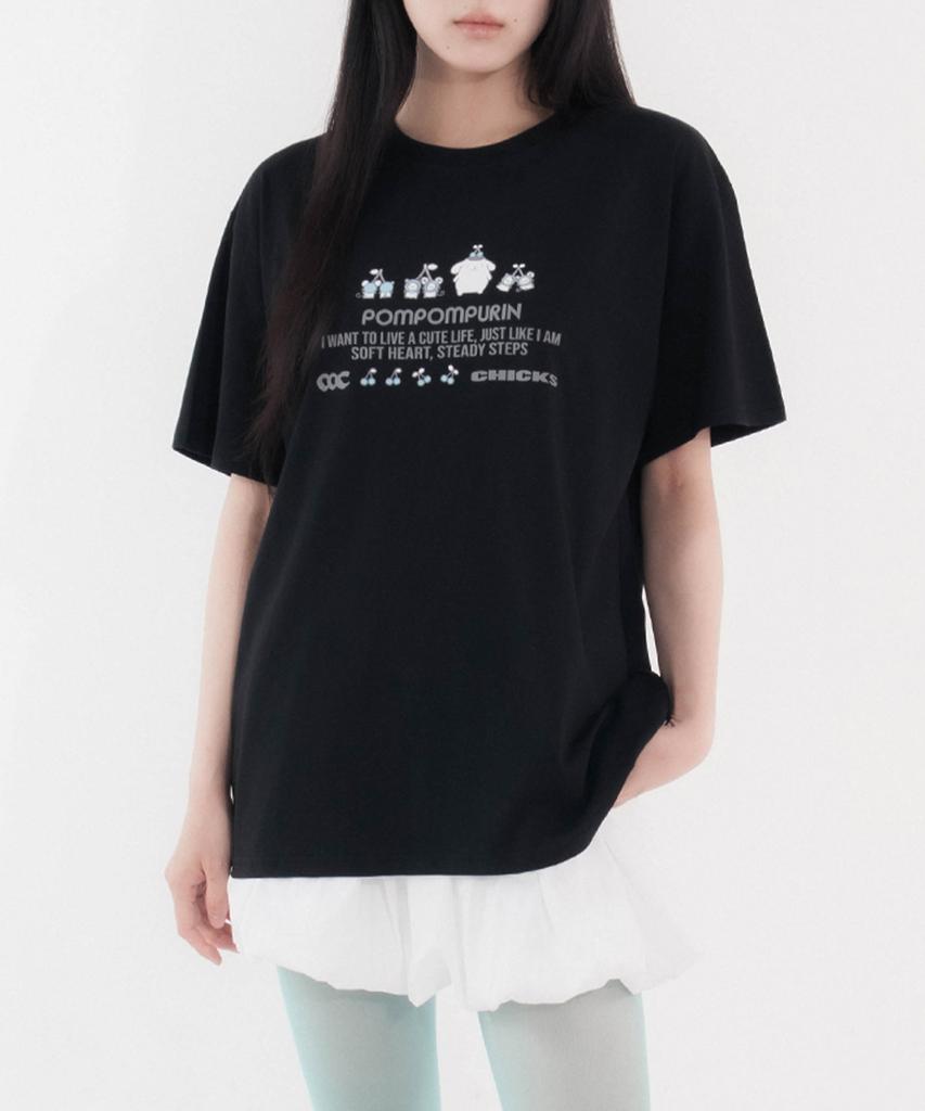 CHICKS Pompompurin Steady Oversized Short Sleeve T-Shirt Black
