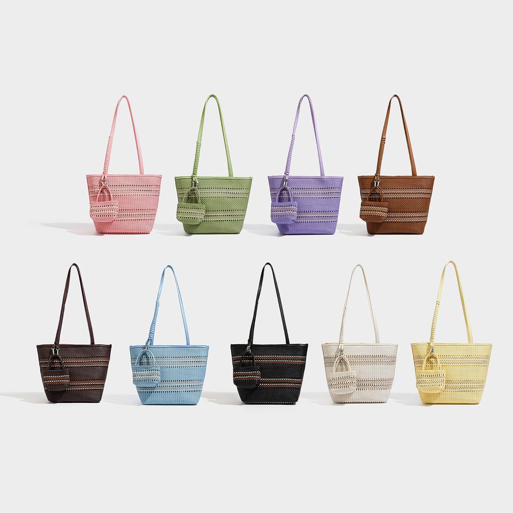 Large Capacity Woven Bag for Women's Commuting, Versatile Shoulder Bag, Trendy Hand-held Tote, Special Vegetable Basket, Woven Bag