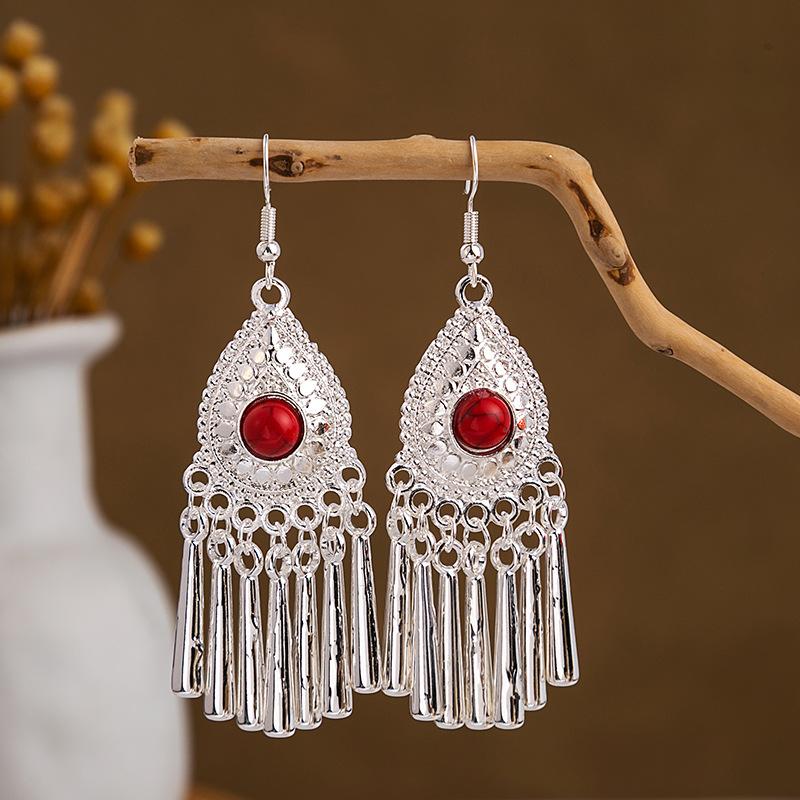 Ethnic style imitation Miao silver earrings, retro long tassel earrings, attractions, ancient style earrings, Miao earrings, women
