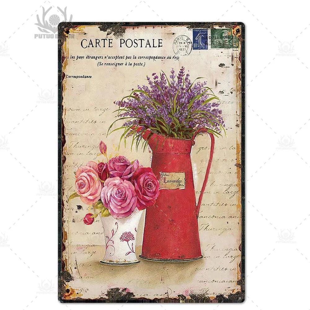 Plechový znak ve stylu Provence, Francouzské venkovské kovové nástěnné umění 20x30cm