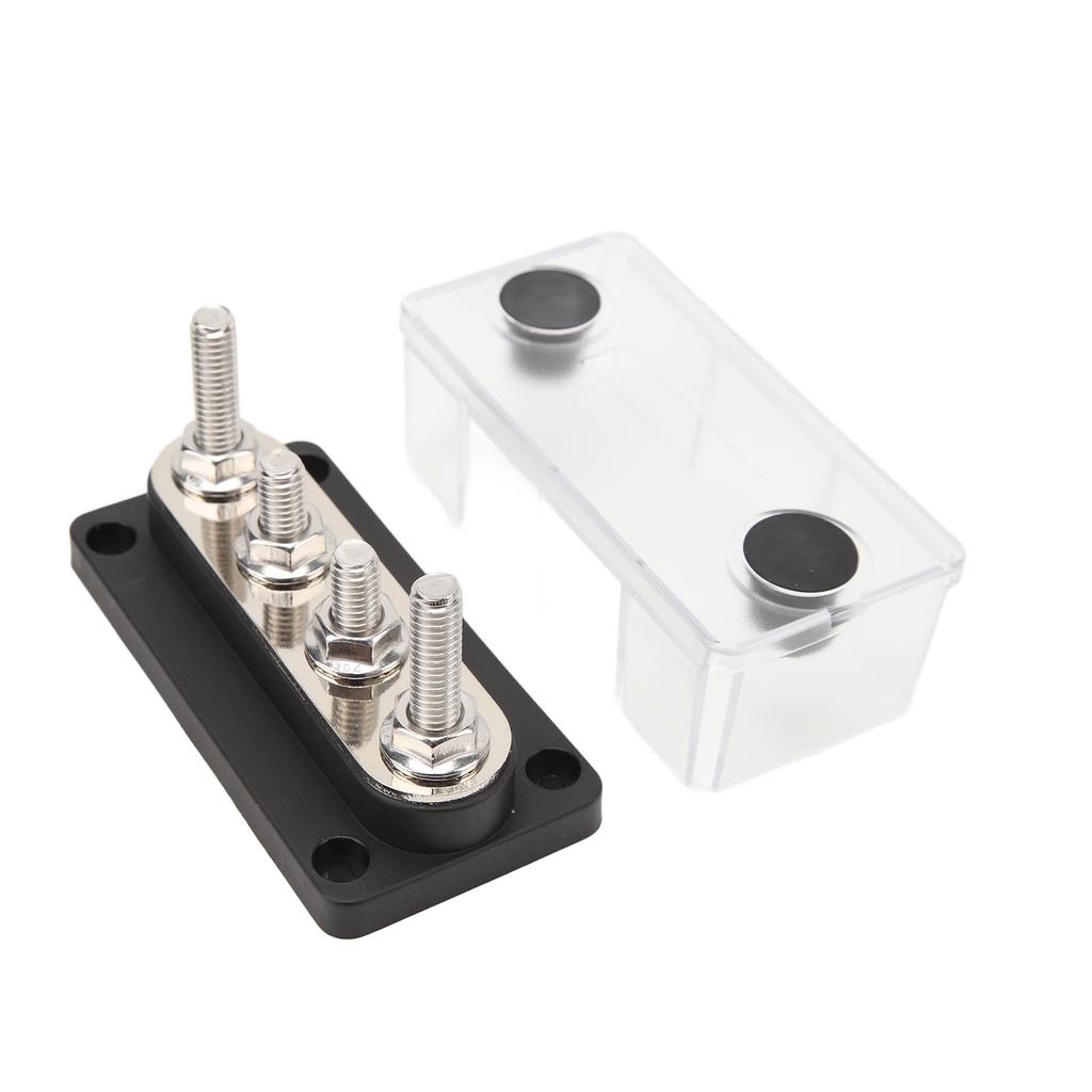 4 Studs Power Distribution Block 12‑48V 150A Brass Nickel Plated for Cars Trucks RVs Marine Boats Black