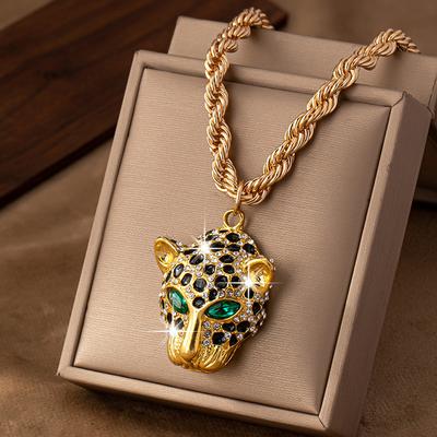 Leopard Shape Vintage Elegant Pendant Chain Party Gifts Glittering Trend Fashion Women Jewelry Personality Accessories RG0359