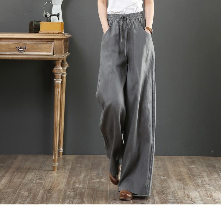Sixteen Colors Multi-color High Waist Wide-Leg Linen Cotton Korean Style Women's Pants, Spring/Summer, Plus Size, Floor-Length, Straight Leg.