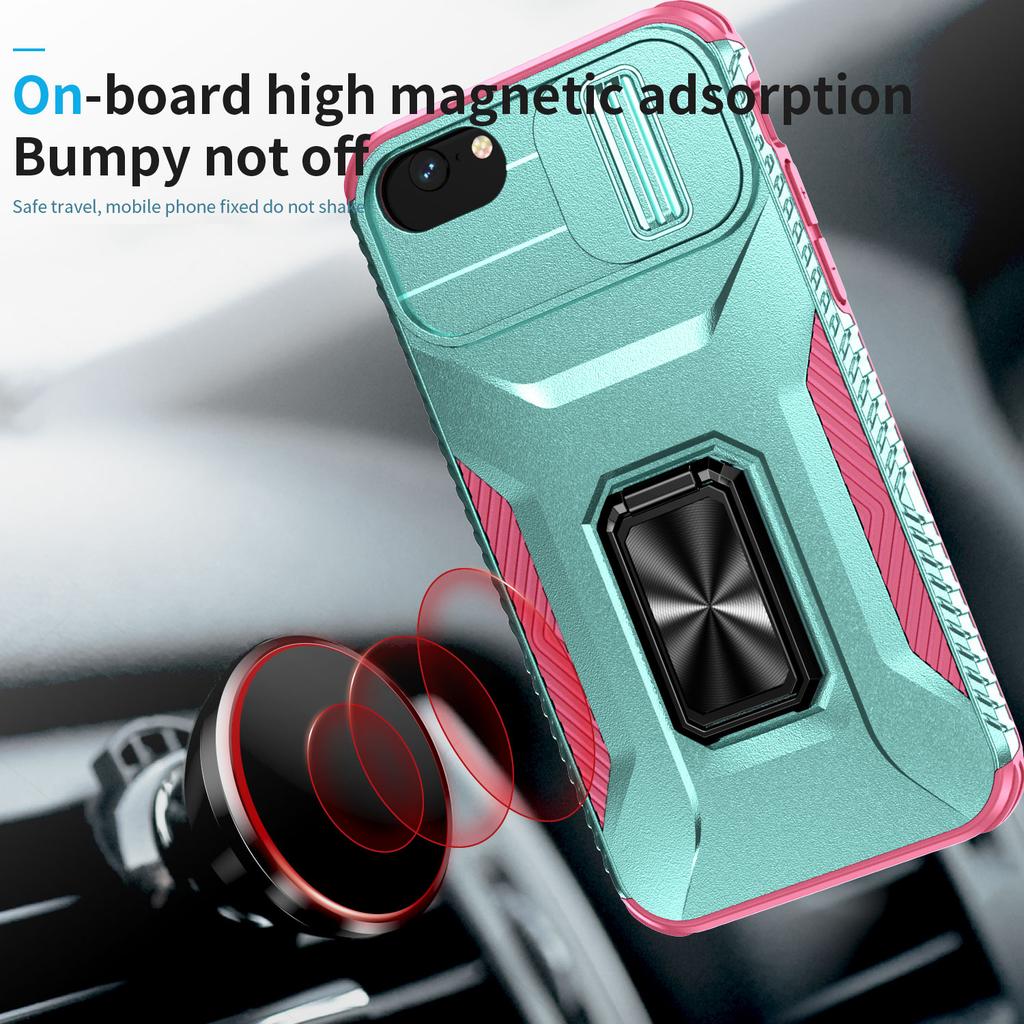 For iPhone SE (2022)/SE (2020)/8/7/6s/6 Case Camshield Kickstand TPU+PC Anti-Slip Phone Cover