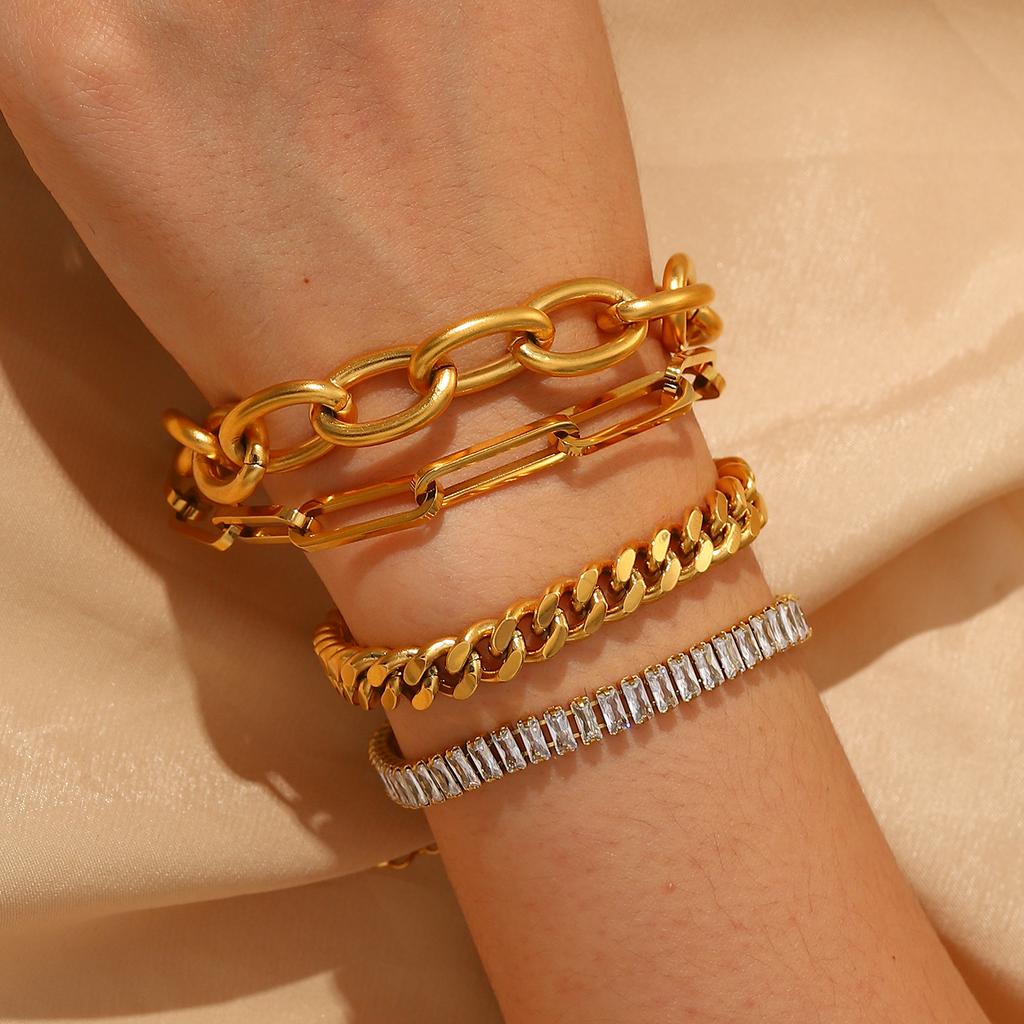 18k Gold Color Stainless Steel Chunky Chain Waterproof Thick Bracelets Punk Fashion Trendy Jewelry For Men Women