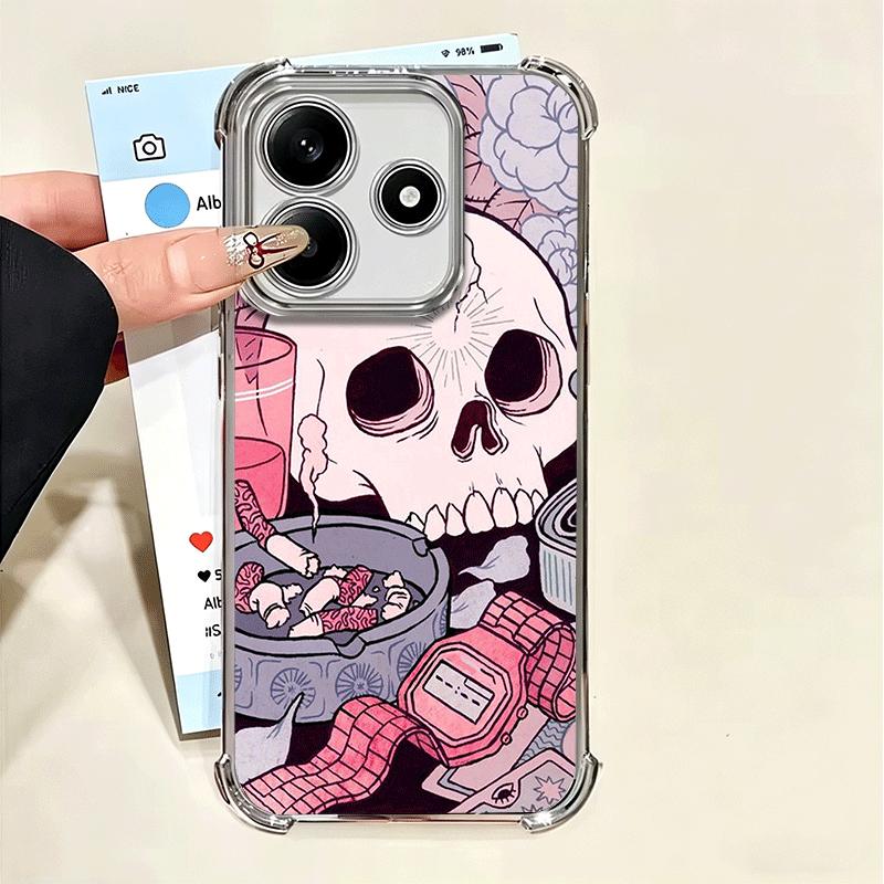 Pink Style Skull Witch Plating Phone Case For Xiaomi Poco X5 X6 X7 X8 Pro Max F8 Ultra F7 M8 M7 M5S Redmi 15C 15 14C 13C 13 X3 1