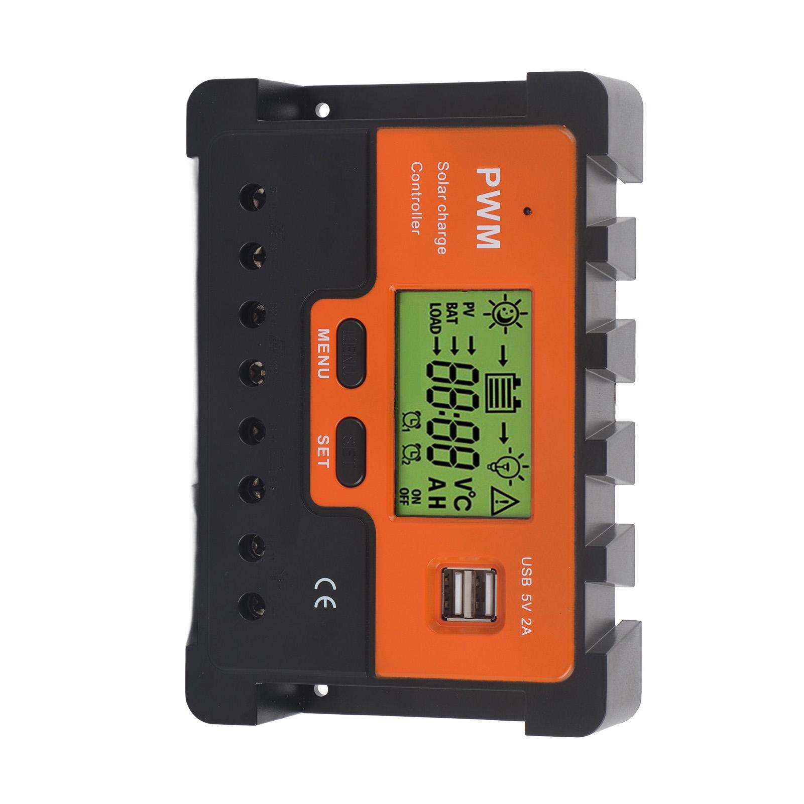 

ШИМ Солнечный контроллер 50А 12В 24В 48В Ручной выбор 3-ступенчатая зарядка Регулятор солнечной зарядки с 2 USB для RV 5В