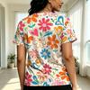 Women’s Colorful Floral Print Short Sleeve T-Shirt - Soft Street Casual Top, Versatile for Daily & Campus Wear
