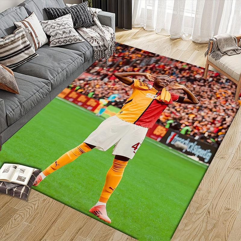 Galatasaray Victor Osimhen Flannel Printed Carpet, Home Sofa Decoration for Living Room & Bedroom, Non‑Slip Play Flannel Floor Mat for Game Room