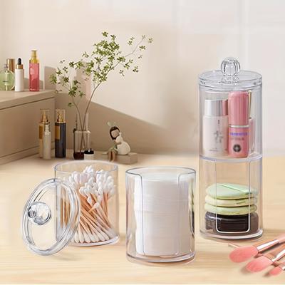 1Pcs Cotton Swab Holder Cotton Swab Dispenser with Bamboo Lids Makeup Organizer Cotton Pad Storage Box Storage Containers Clear