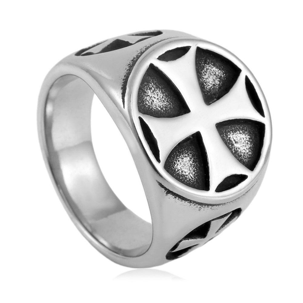 

Retro Punk Style Index Finger Ring Men s Cross Titanium Steel Ring Trendy Men s Stainless Steel Ring Seal 14 срібний