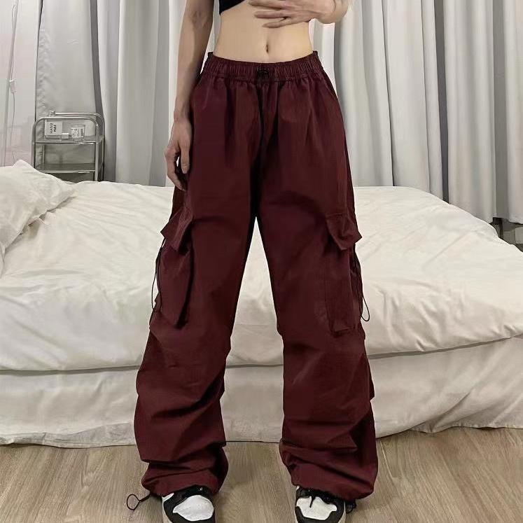 Women High Waist Wide Leg Cargo Pants Thin Drawstring Multi Pocket Loose Casual Outdoor Trousers