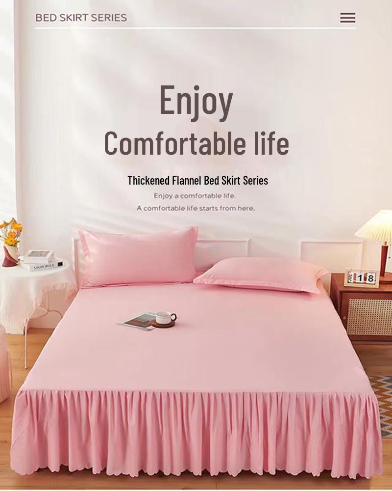 Korean Skin-Friendly Bed Skirt: Brushed Solid Color, Four Seasons, Anti-Pill, Fade & Shrink Resistant