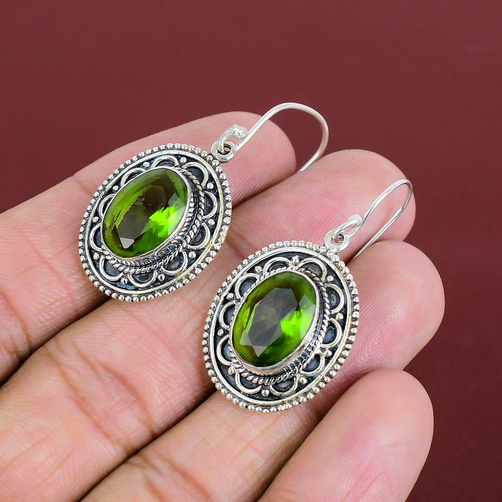 Faceted Peridot Earrings Natural Gemstone Earring 925 Sterling Silver Earring Real Peridot Jewelry Handmade Vintage Earrings Gifts For Women