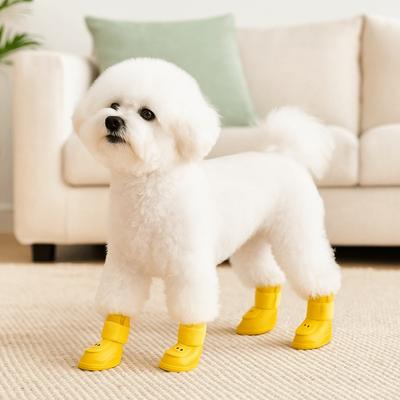 4 Stück/Set Silikon Haustier Regenstiefel Rutschfeste Sohle Wasserdichte Welpen Schuhe Verschleißfest Cartoon Outdoor Hundeschuhe