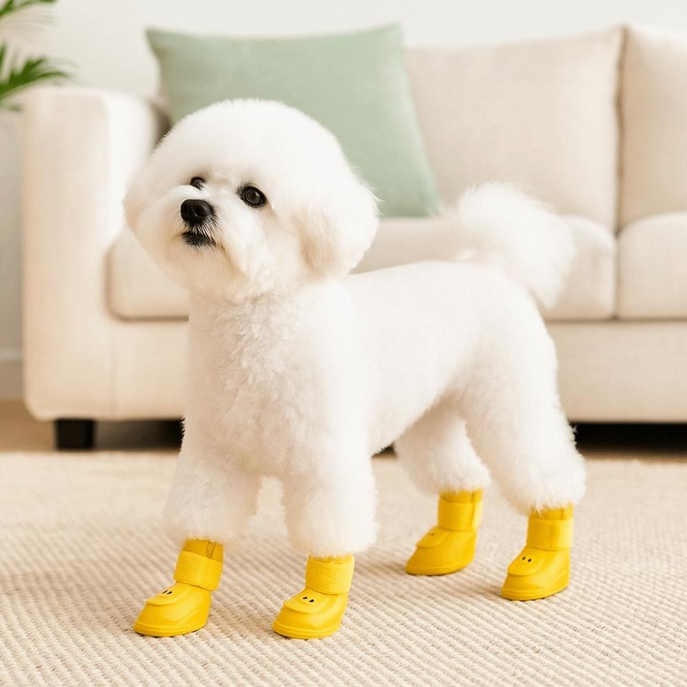 4Pcs/Set Waterproof Puppy Shoes Anti Slip Sole Pet Paw Protector Pet Rain Boot Rainy Weather