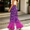Women Wide Leg Pants with Pockets High Waist Drawstring Casual Loose Fit Halloween Print Long Trousers with Ruffle Hem