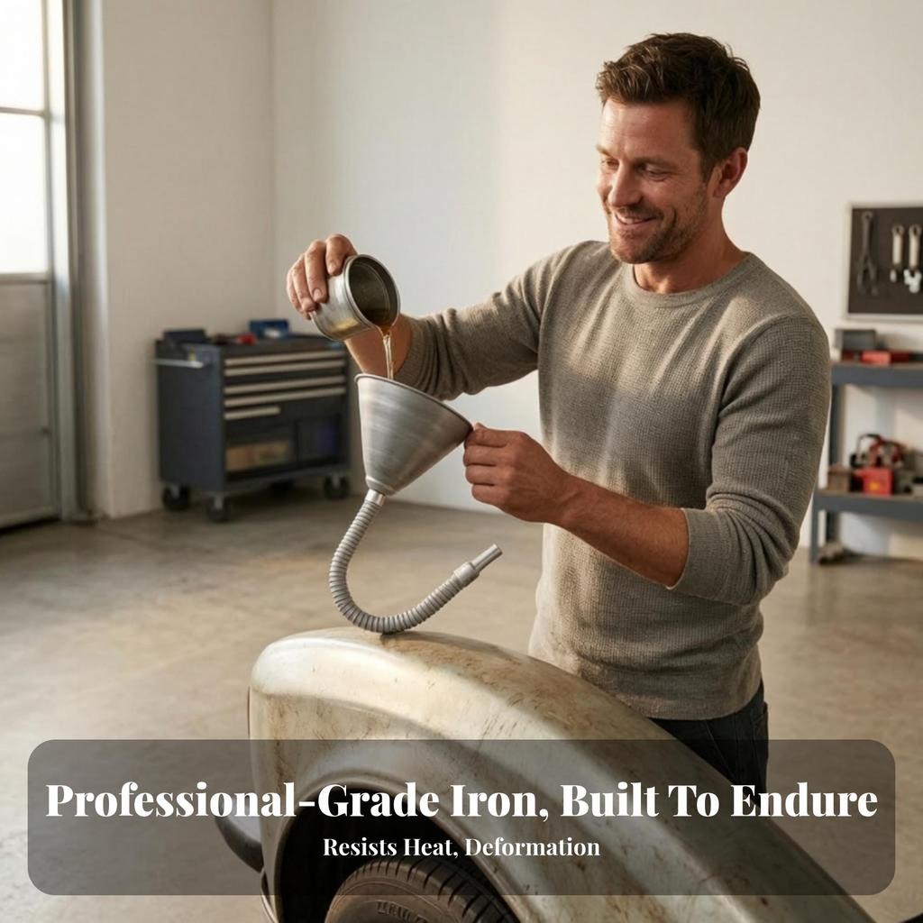 Metal Funnel with Flexible Hose Long-Lasting for Garage, Repair Shops, Mechanics