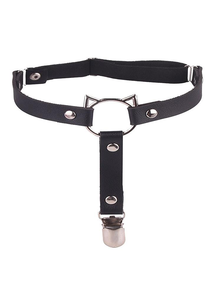 Gothic Harness Women Collar Chain Choker Sexy PU Leather Chain Pendant Collar Choker Necklace Cosplay Accessories for Couples