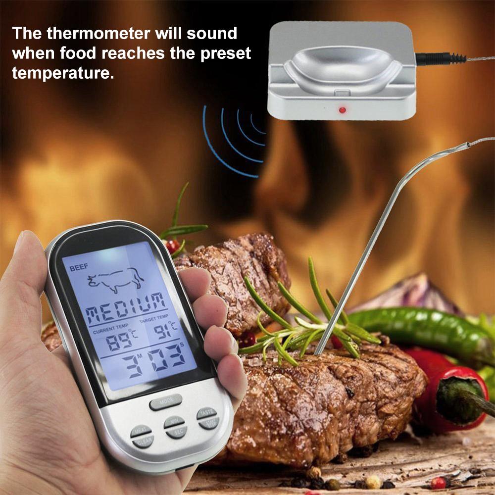 Trådlös Digital Mattermometer Timer Larm Kött Grilltermometer Sond Biff BBQ Temperaturmätare
