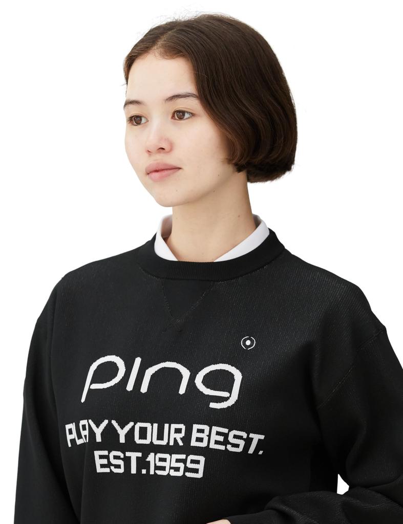 Long Sleeve Crew Neck Knit Logo Golf LL [Pin Apparel] Women's (Brand Jacquard) / / 622-4170202 010_Black