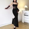 European and American style 2026 spring and summer new women's clothing solid color slim fit high waist fashion one-word collar suspender dress women
