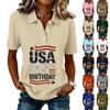 Damen Casual Kurzarm Knopf-Polohemd USA 250. Jubiläum Druck Entspannte Passform Leichtes Sommeroberteil