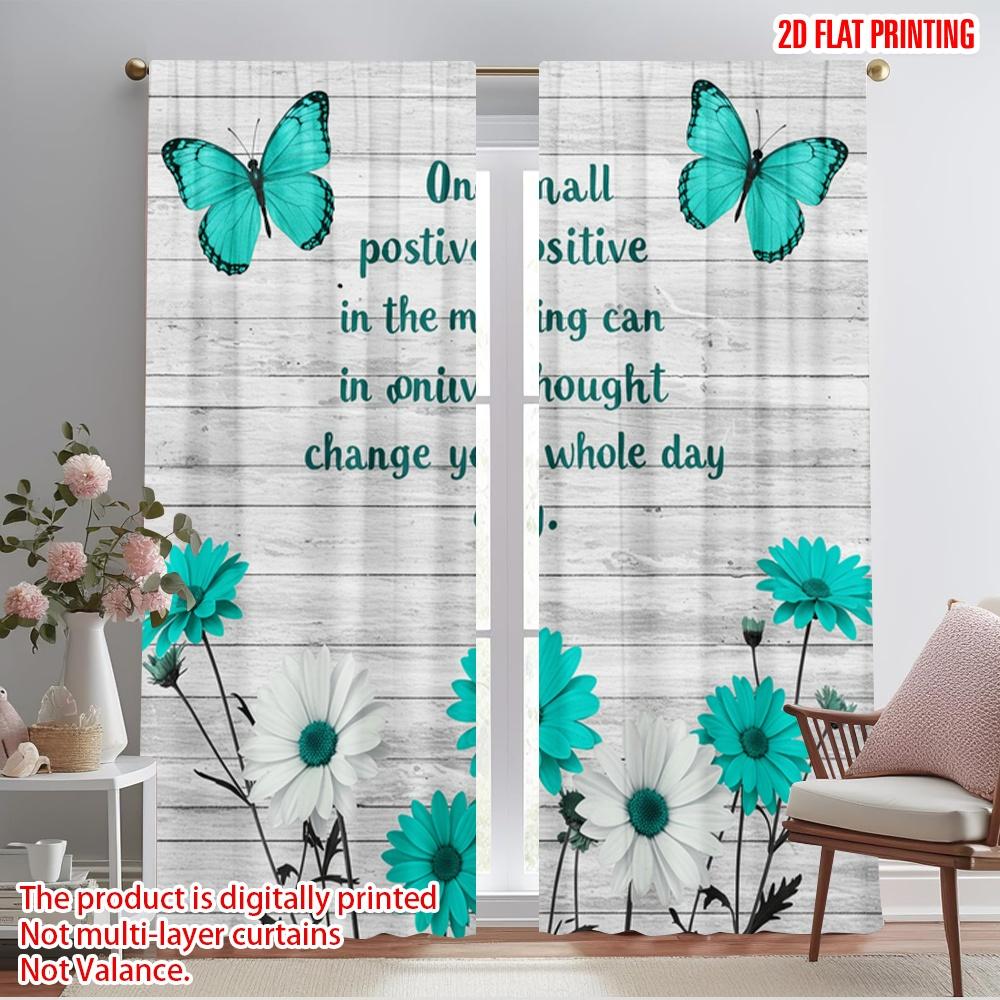 2pcs 2D flat printing Drapes Positive Thought Change Day Butterflies 100% Polyester Without Electricity Birthday Party Perfect