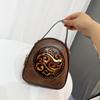 Ethnic Vintage Round Crossbody - Hand Embossed Ladies Shoulder Bag Minimalist Texture Commuter Large Capacity Handbag