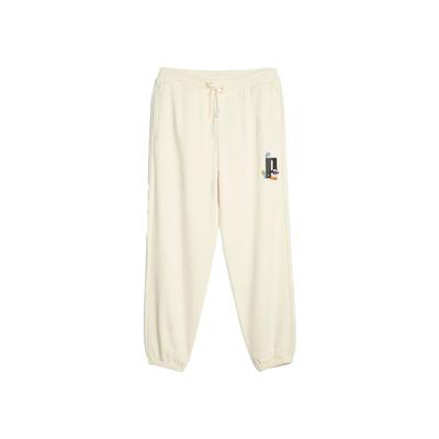 X The Smurfs Collaboration Letter Cartoon Embroidery Lace-Up Elastic Cuffed Knitted Sports Pants Men Pants Beige 622193-99