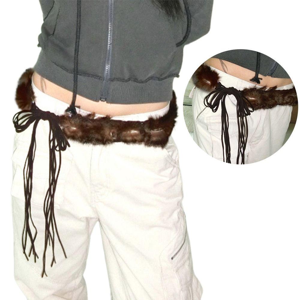 

Y2K Hiphop Jeans Belt Fluffy Jeans Pants Decor Vintage Waistband