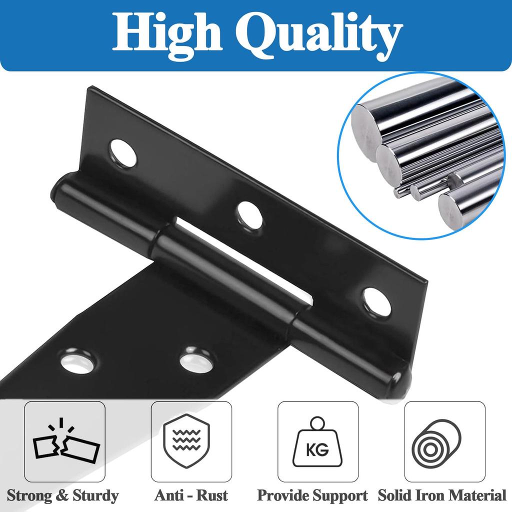 Wopanxye 2pcs 100mm Load Capacity Hinges, Black T Shape Silent Epoxy Coated Wrought Iron