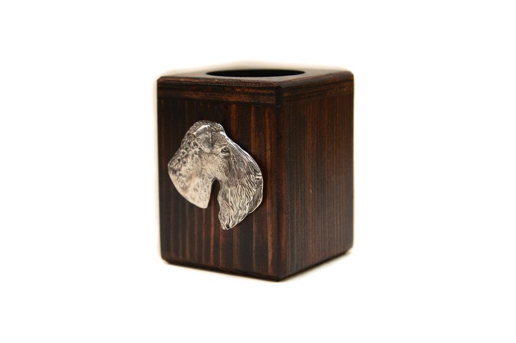 Kerry Blue Terrier, Irish Blue Terrier - wooden candle holder with a dog, a unique souvenir after losing a dog, a handicraft from the Art-Dog brand