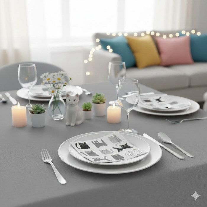 20 serviettes en papier 33 x 33 cm Chats gris