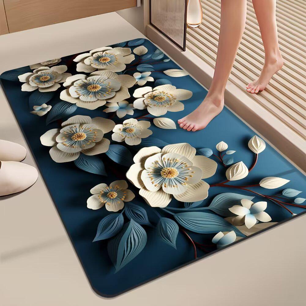 3D Floral Diatom Mud Quick-Dry Bathroom Mat - Absorbent, Soft, Non-Slip Toilet & Kitchen Carpet