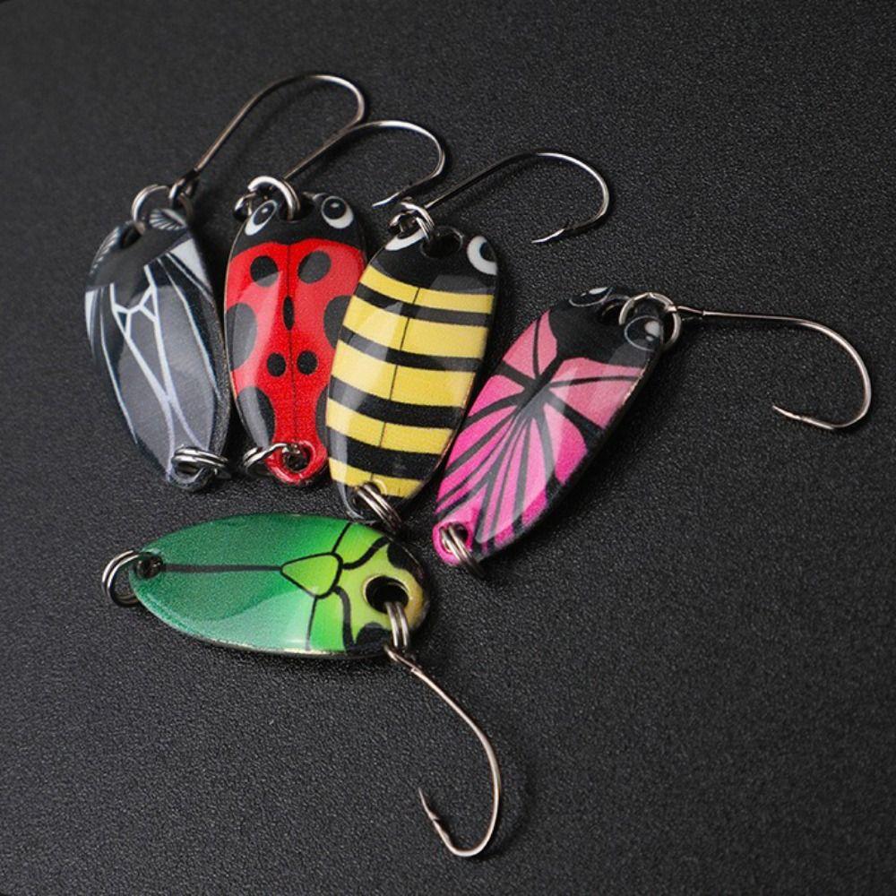 5 Pcs/Set Insect Paint Design Spoon Fishing Lure UV Coated Hard Bait Lure Stream Fishing