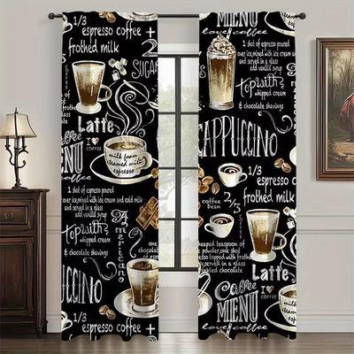 2 Pcs Coffee Series Print Curtains,suitable for Bedroom,living Room Kitchen Decoration,home Decoration,window Decoration