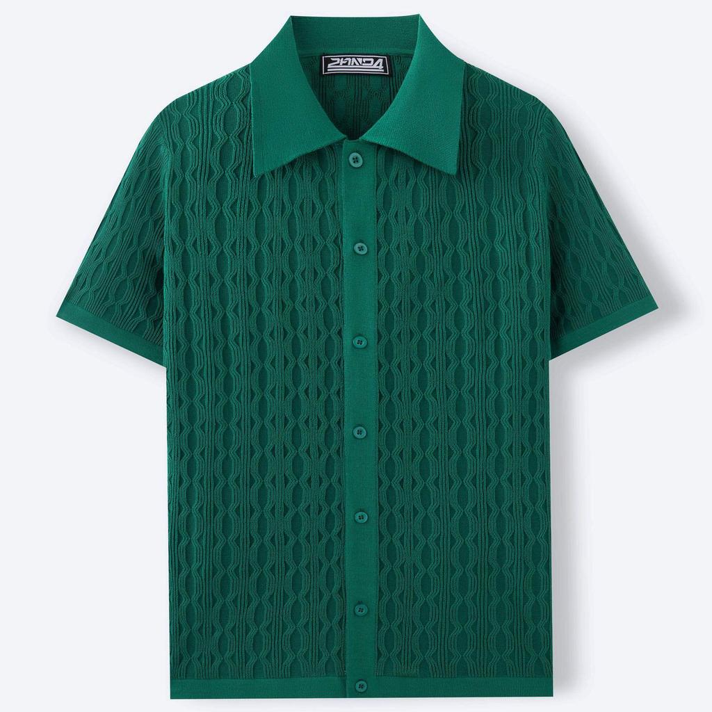 Herren Leichte Luxus Button-down Freizeit Strickpolohemd Beliebt Retro Einfarbig Kurzarm Schick Mode Jacquard Strickware